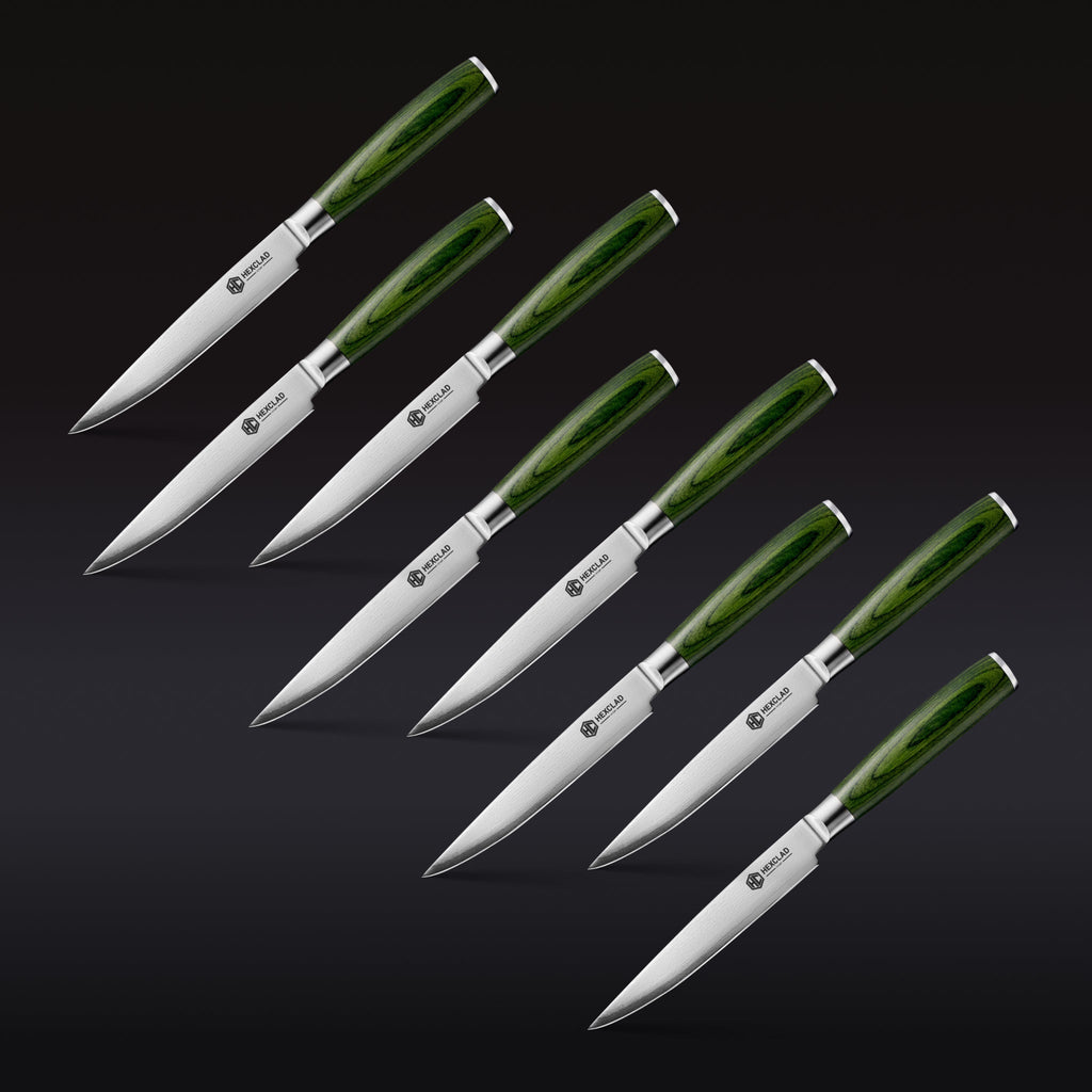 Damascus Steel Steak Knife Set, 8-pc (Green)