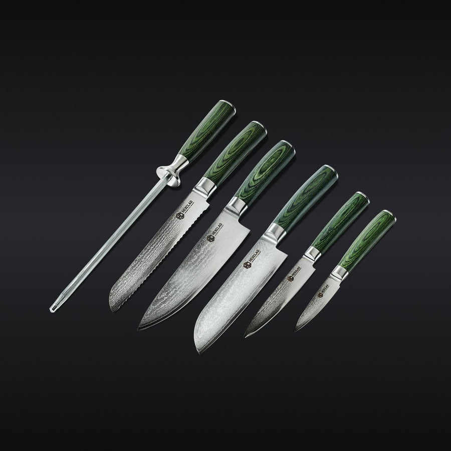 Essential Damascus Steel Knife Set, 6-pc (Green) P7