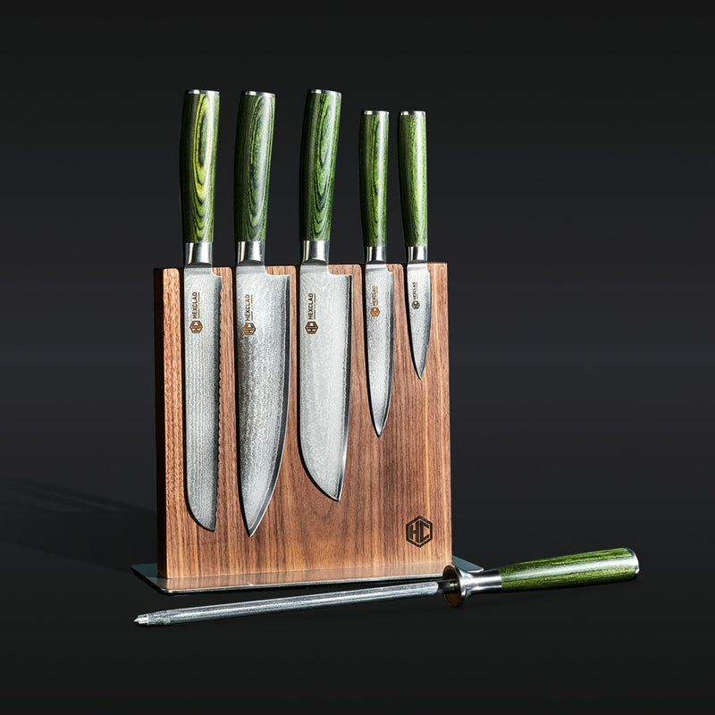 Damascus Steel Knife Set, 7-pc (Green) F6
