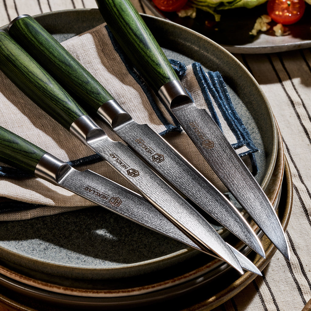 Damascus Steel Steak Knife Set, 4-pc (Green)